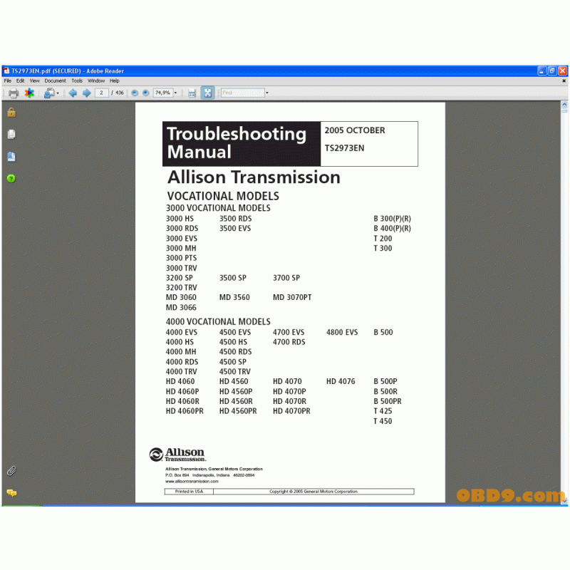 Allison Transmission - 3000 and 4000 Electronic Controls