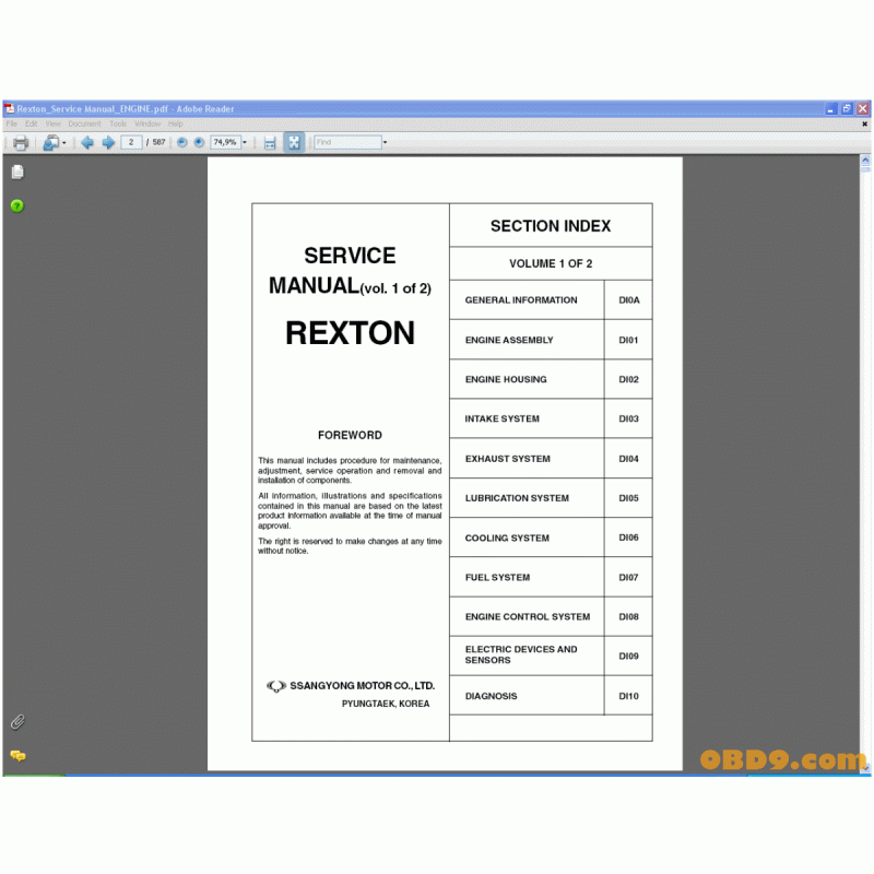 Ssang Yong REXTON Service Manual